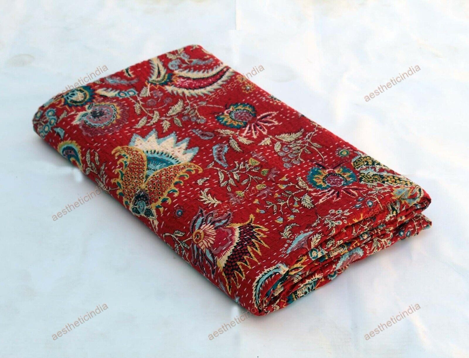 Pure Cotton Bedspread Kantha Cover Vintage Wall Hanging Duvet Cover Home Decor