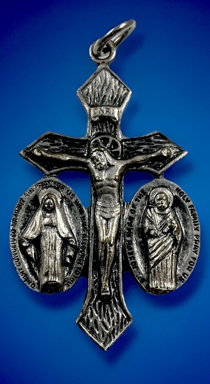 Vintage Catholic Jesus Mary Joseph  Silver Tone Indulgence  Crucifix