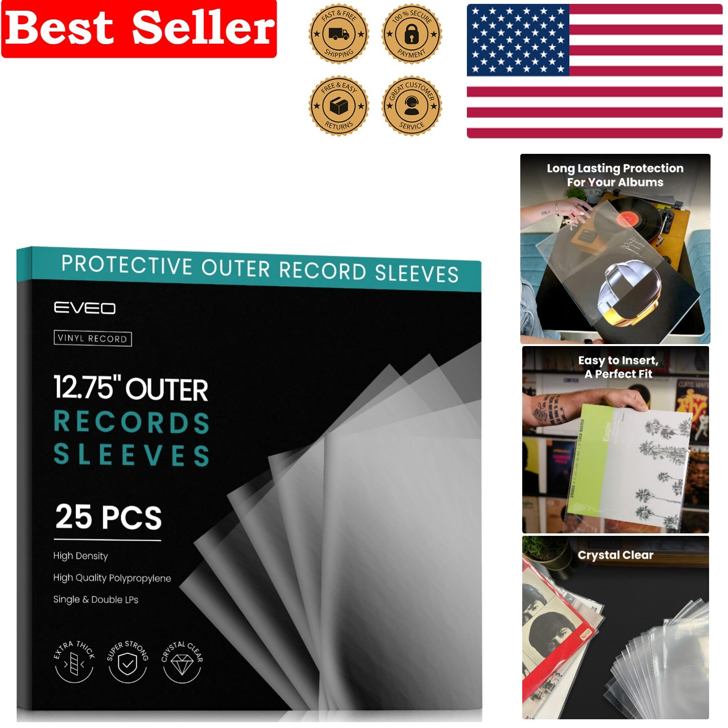 25  Crystal Clear Vinyl Record Sleeves – Archival 3 Mil Protection