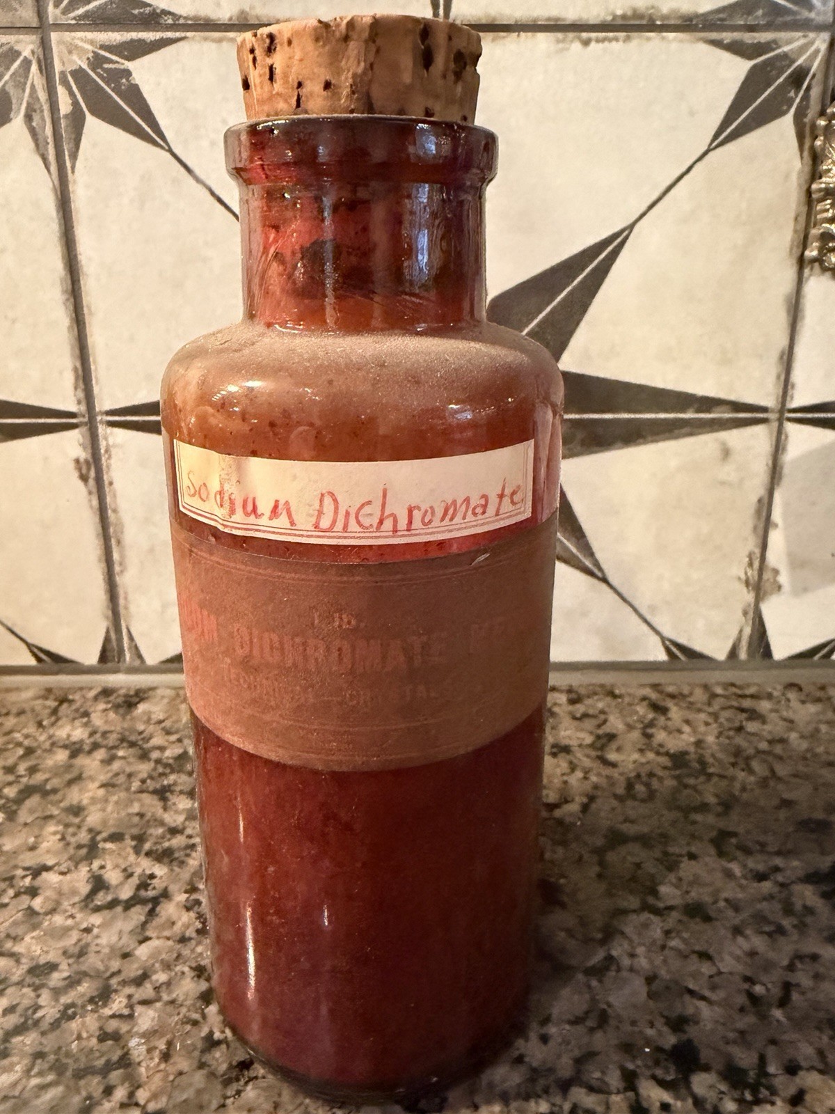 Antique Amber Glass Apothecary Bottle w Cork