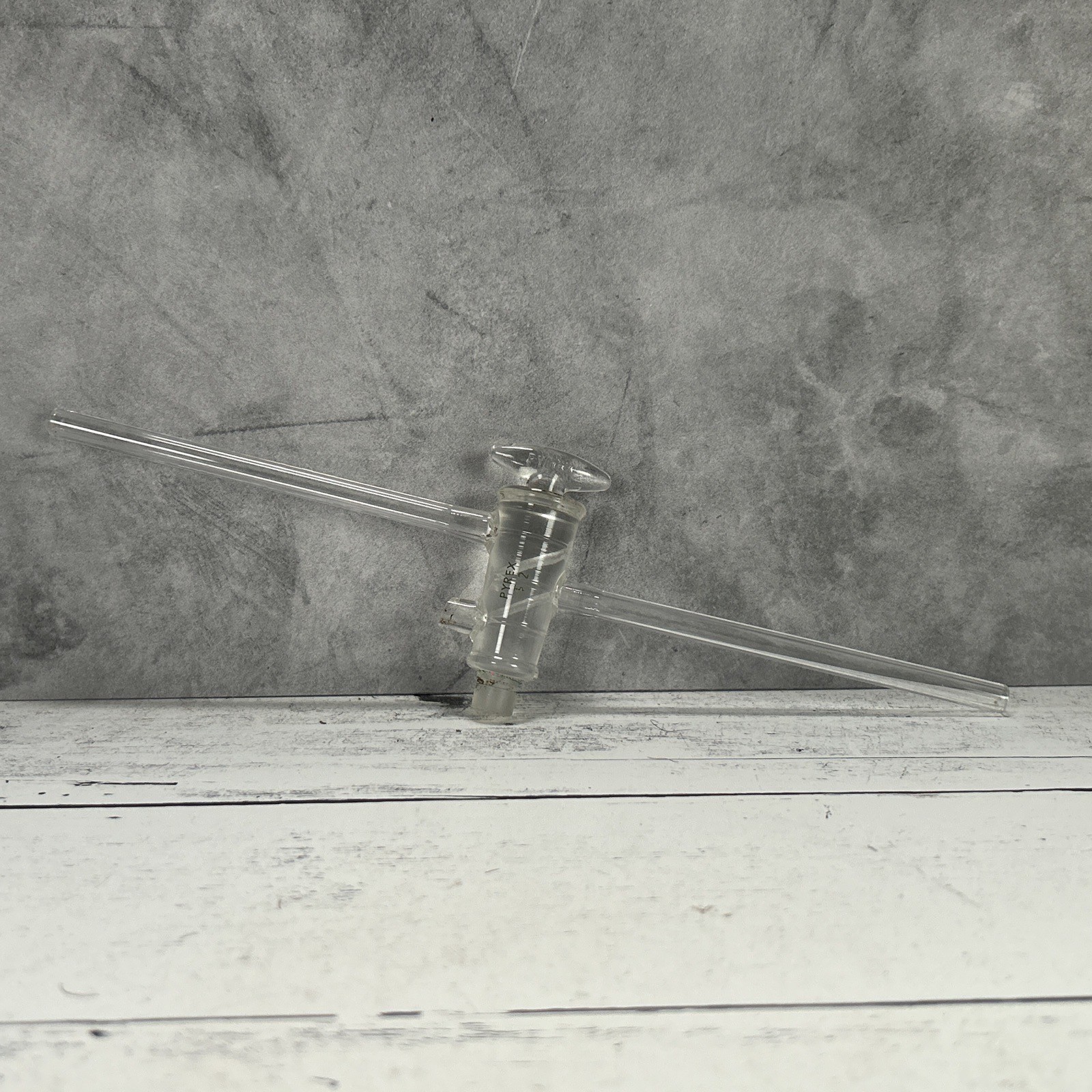 Vintage Pyrex 3-Way Double Oblique Bore Glass Stopcock Lab Tool Green Label 40s