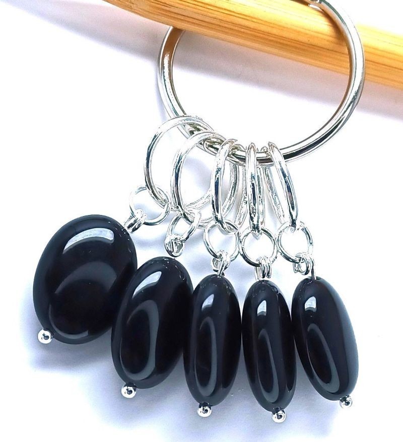 MikieLou Stitch Markers Premium Black Oval Art Glass Knitting Holiday Gift
