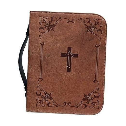 Talayituse Bible Cover for Women and Men - PU Leather Medium Brown Cross Floral