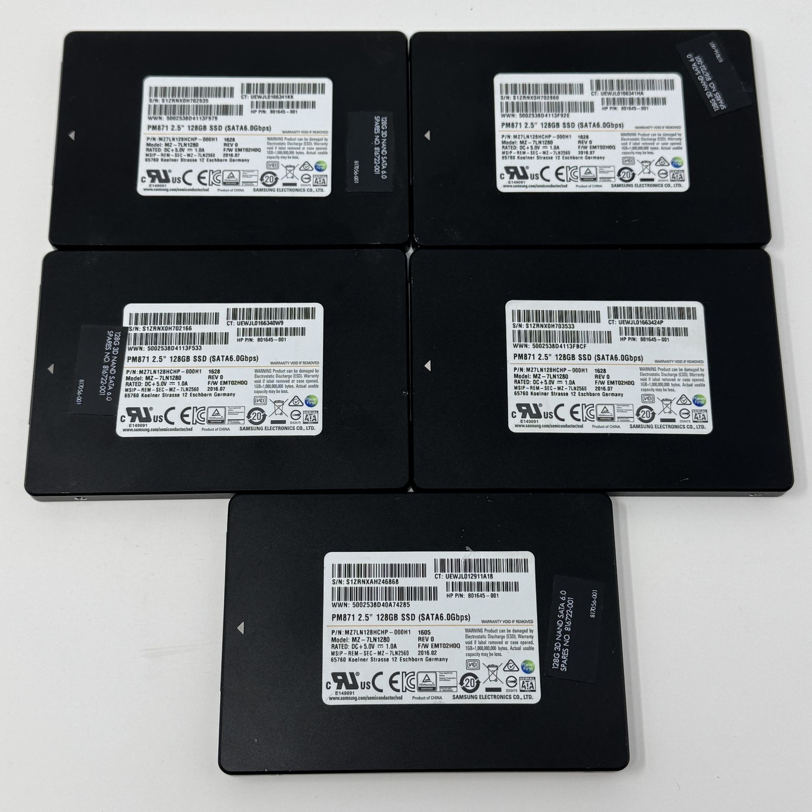 Samsung PM871 2.5" SATA SSD OEM series - MZ-7LN1280 Lot of 5 - All "Good" SMART