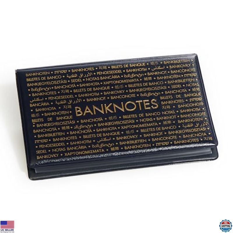 Lighthouse Pocket Album for 20 Large Banknotes, Wallet-Style, 9"x6"x1", Black
