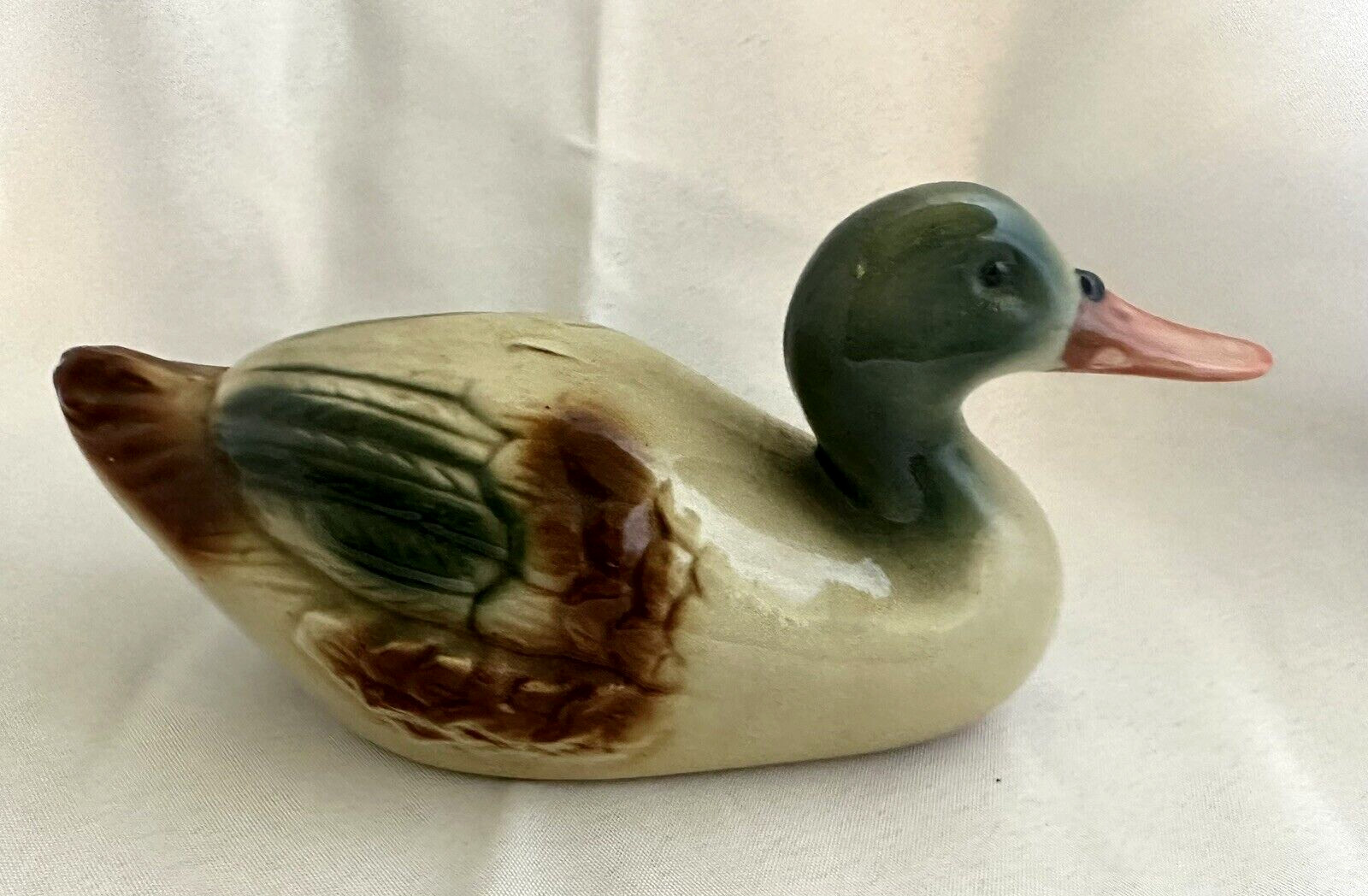 Vintage Ceramic Mallard Duck Made In Brazil  Mid Century Muted Colors 7.5"