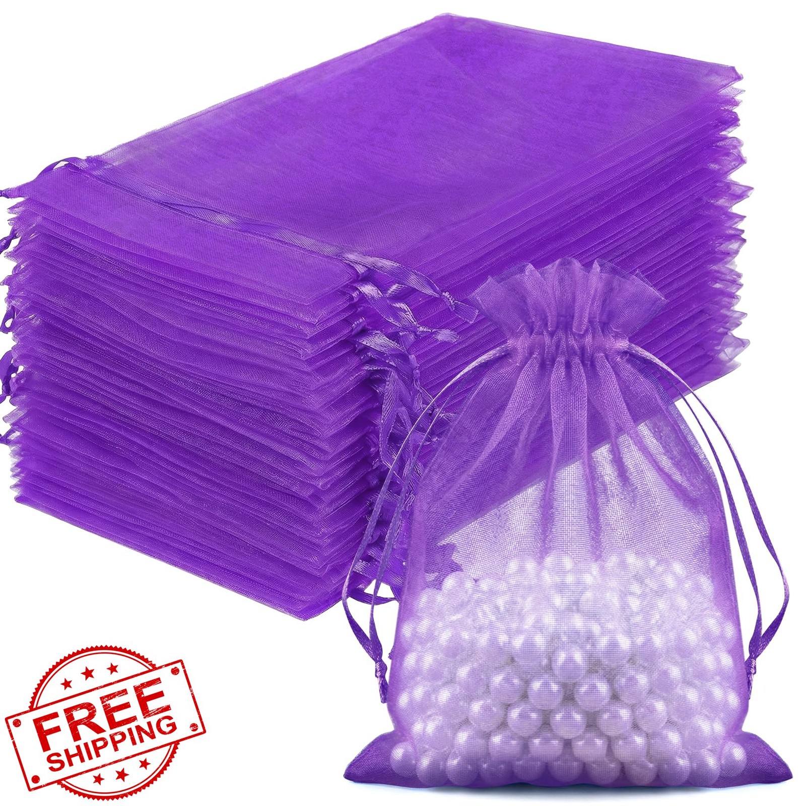 FUNFERY 100 Purple Organza Bags 4x6 Drawstring Gift Sachet Jewelry