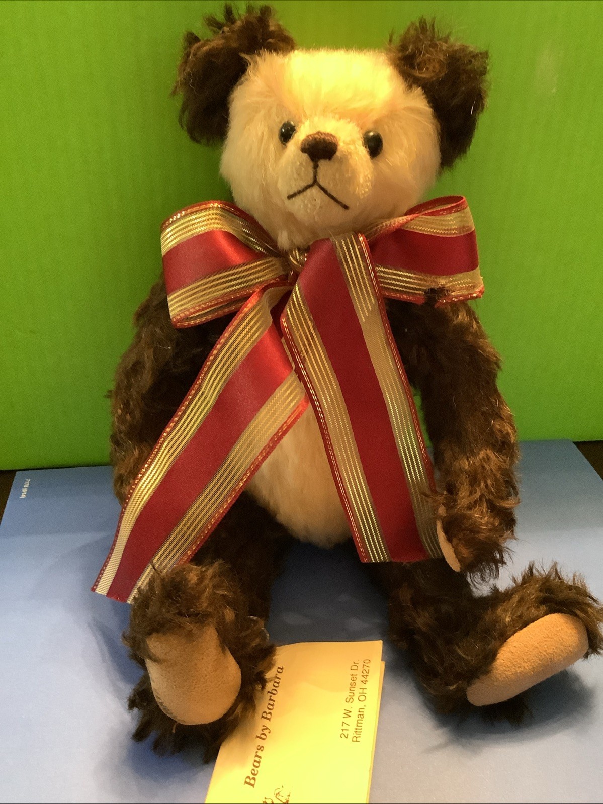 Bears By Barbara Brown & White Mohair Bear 1992 Movable Arms & Legs