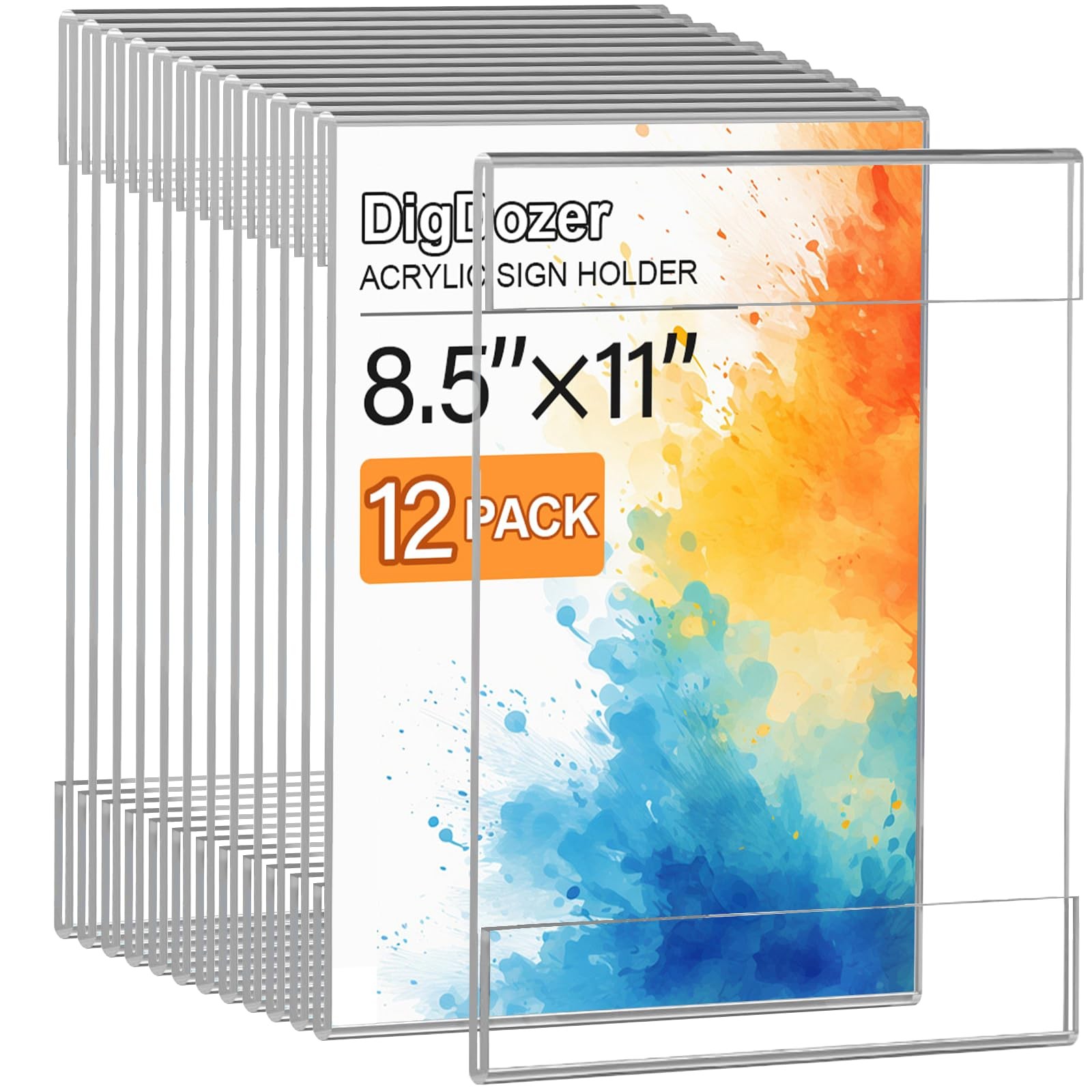 DigDozer 12x Acrylic Sign Holder 8.5x11 Vertical Wall Mount - No Drilling