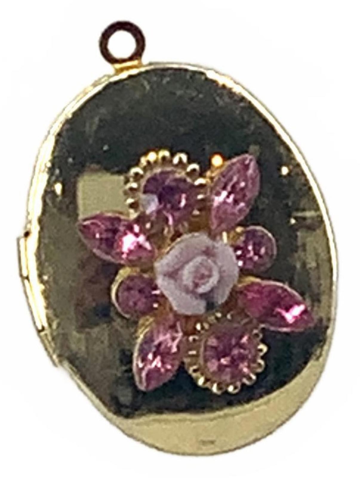 Vintage Porcelain Rose Goldtone Victorian Style Locket Pendant