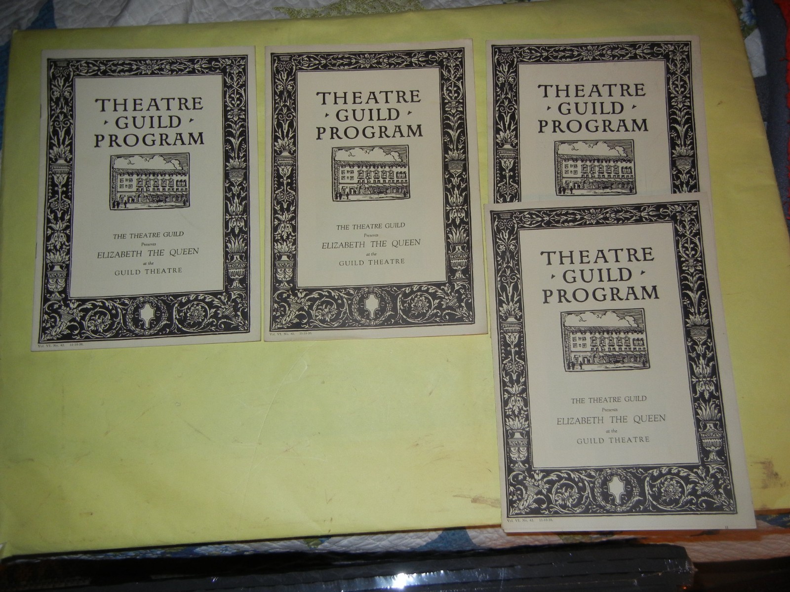 LOT OF 4 THEATRE GUILD 1930 PROGRAMS FOR ELIZABETH THE QUEEN, NYC GUILD THEATRE