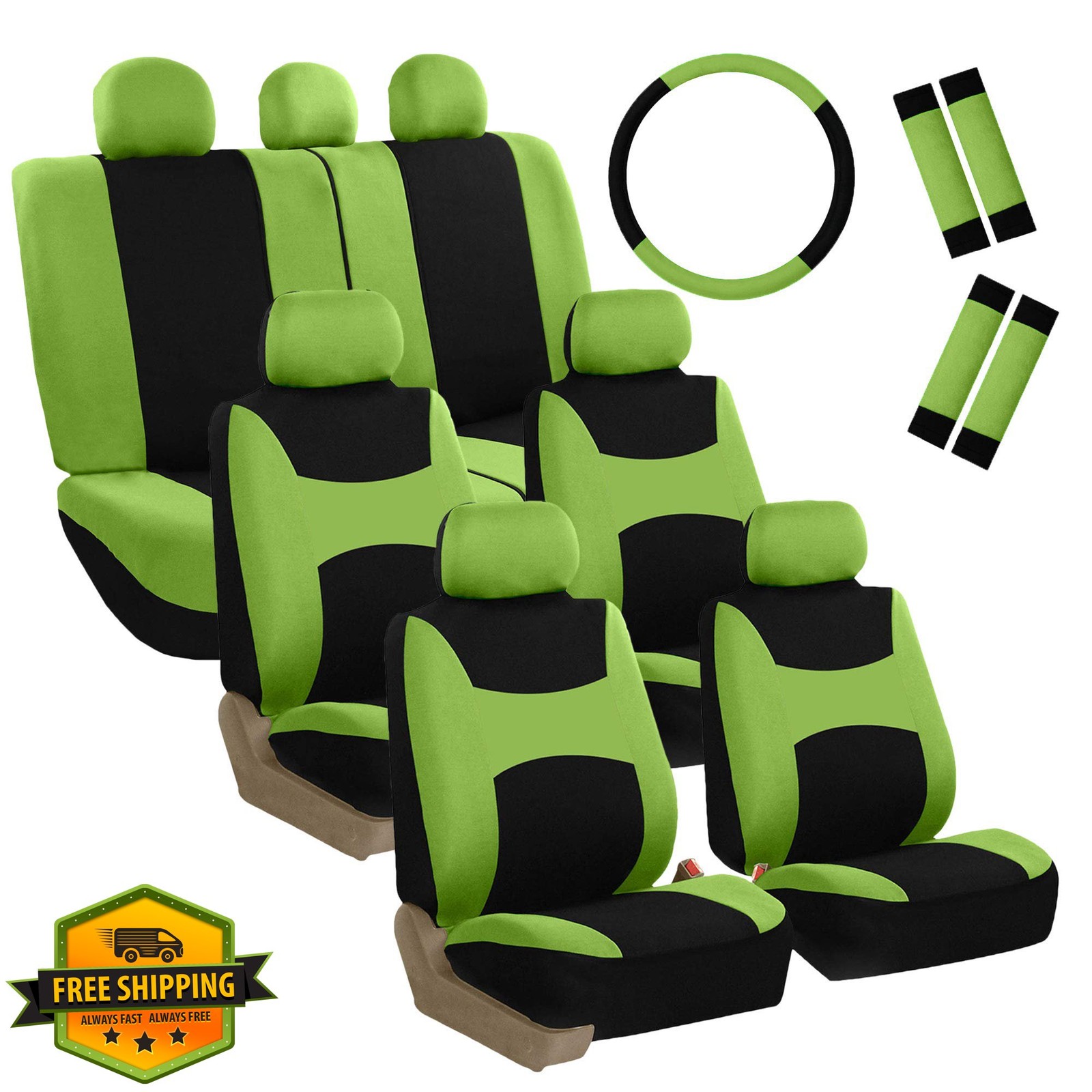 FH Group 7-Seater Car Seat Covers Green/Black Airbag Split Ready Universal
