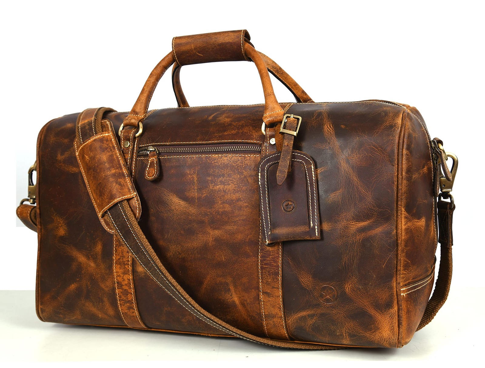 Leather Duffel Bag for Men & Women Travel, Weekend, Overnight, Gym Bag Caramel