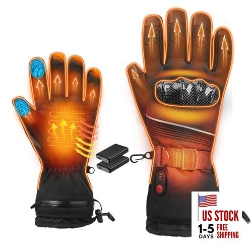 Heated Motorcycle Gloves for Men Women, 5V 5000mAh Rechargeable Battery, 
