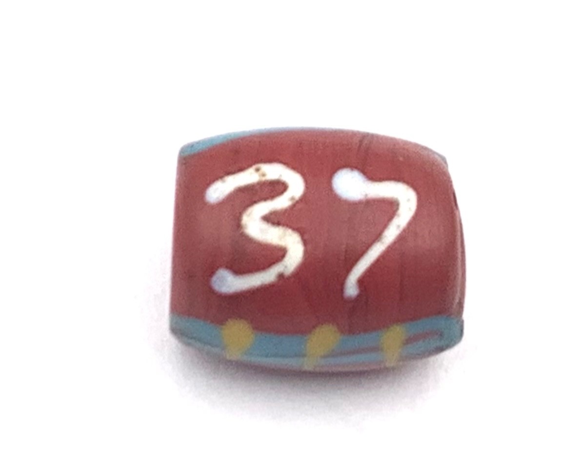 Rare Antique Venetian Brick Red Worded 37- 2Y Oval Glass African trade Beads
