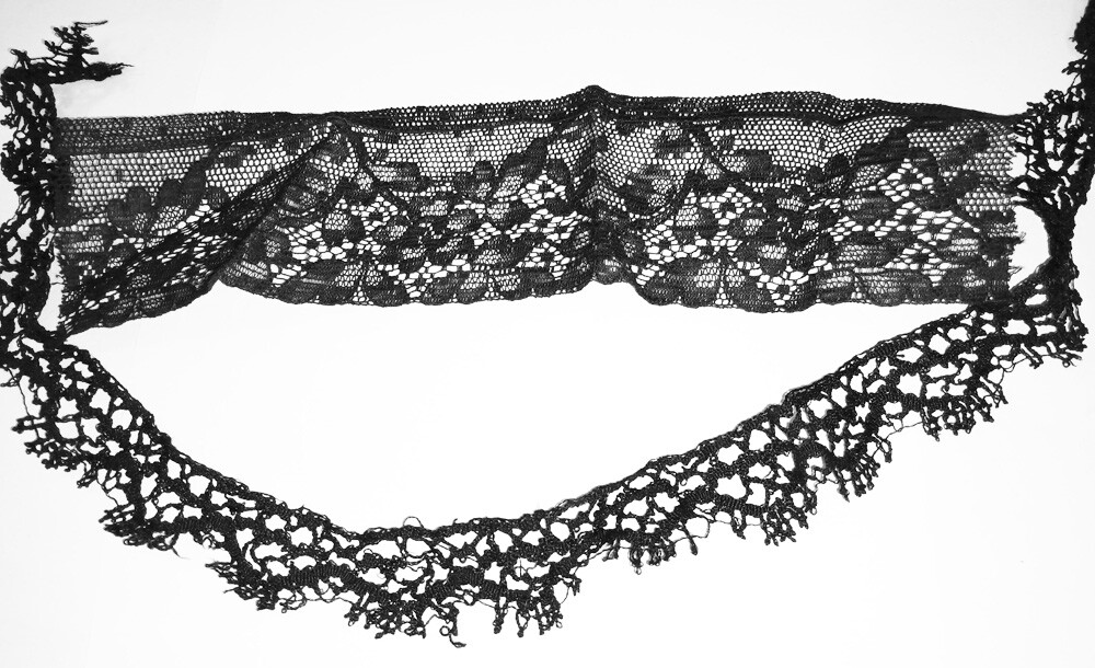 Black Mourning Trim Edging Vintage Antique Victorian Chantilly Lace BB94-21*