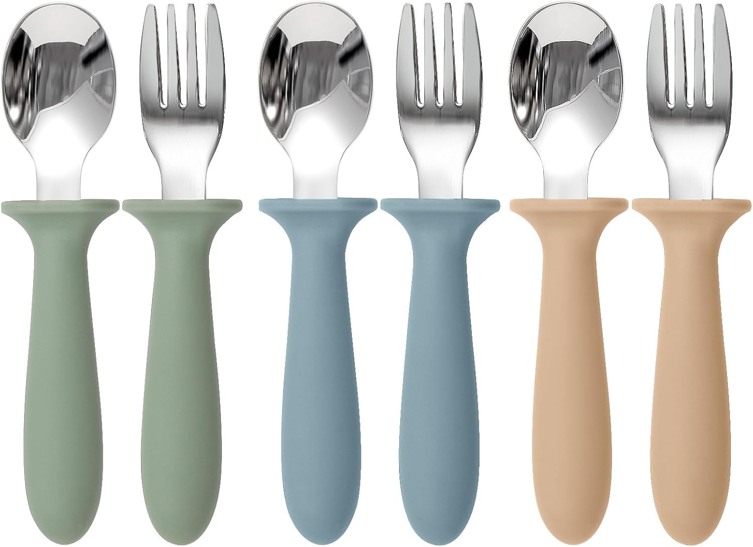 Toddler Utensils Set – 6-Piece Stainless Steel Forks & Spoons with Silicone Grip