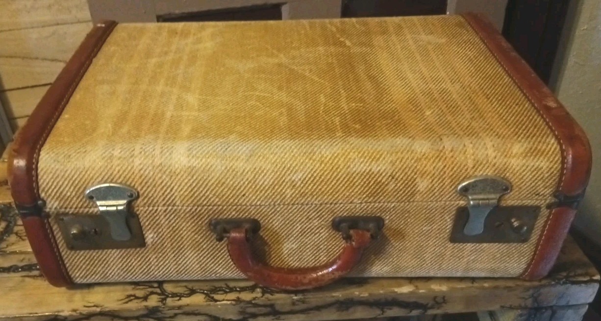 Vintage Tweed And Leather Trim Suitcase
