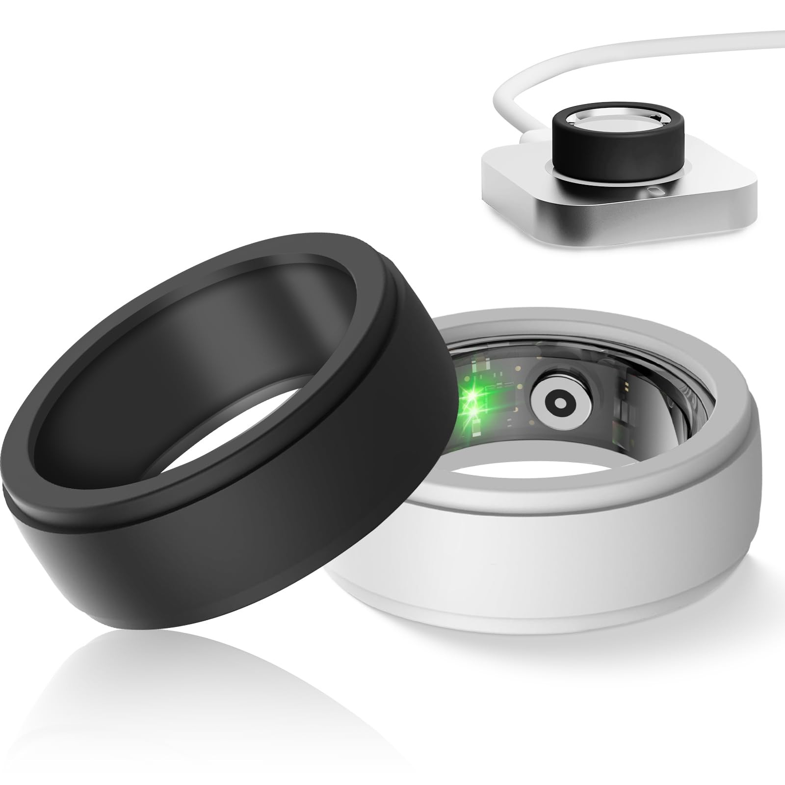 feehope 2Pcs Ring Cover for Oura Gen 4/ middle size, Black + White 