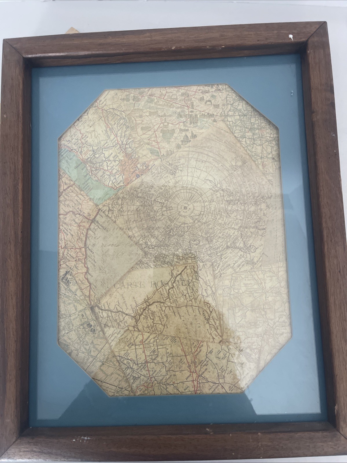 Antique French Map Fragment Framed Vintage Cartography Wall Art Décor