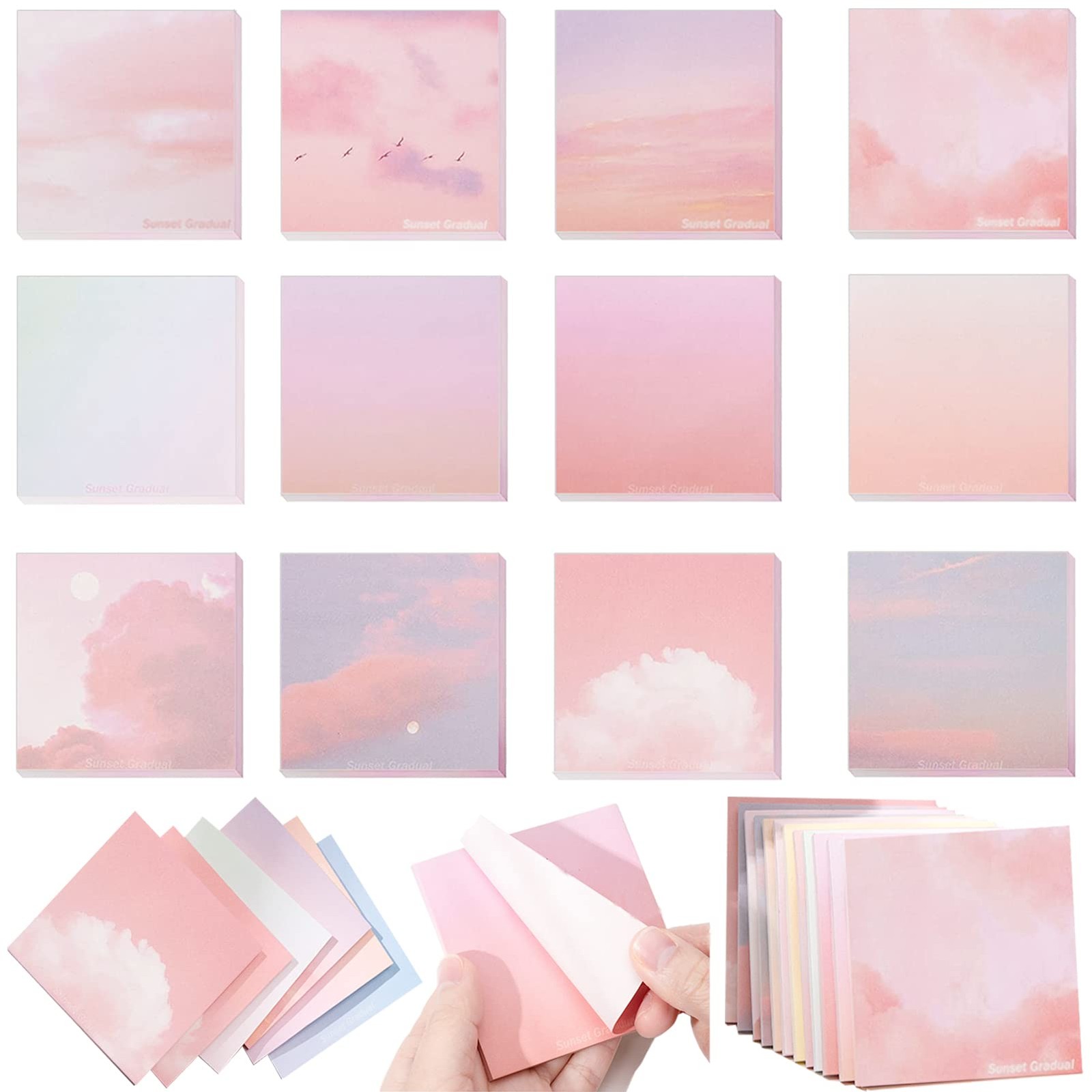 600 Pcs Watercolor Theme Self Sticky Note Pads, 2.8 x Inches, Multicolor 