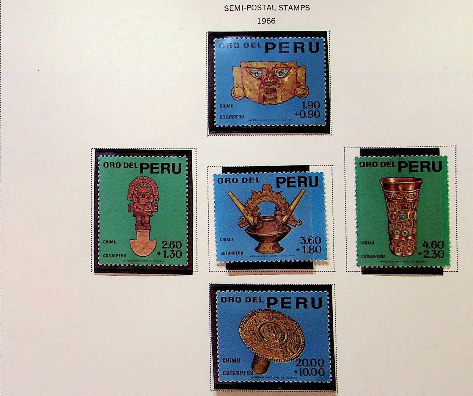 PERU Sc B1-5 NH ISSUE OF 1966 - ART - GOLD OBJECTS - Sc$17+ (RM26)