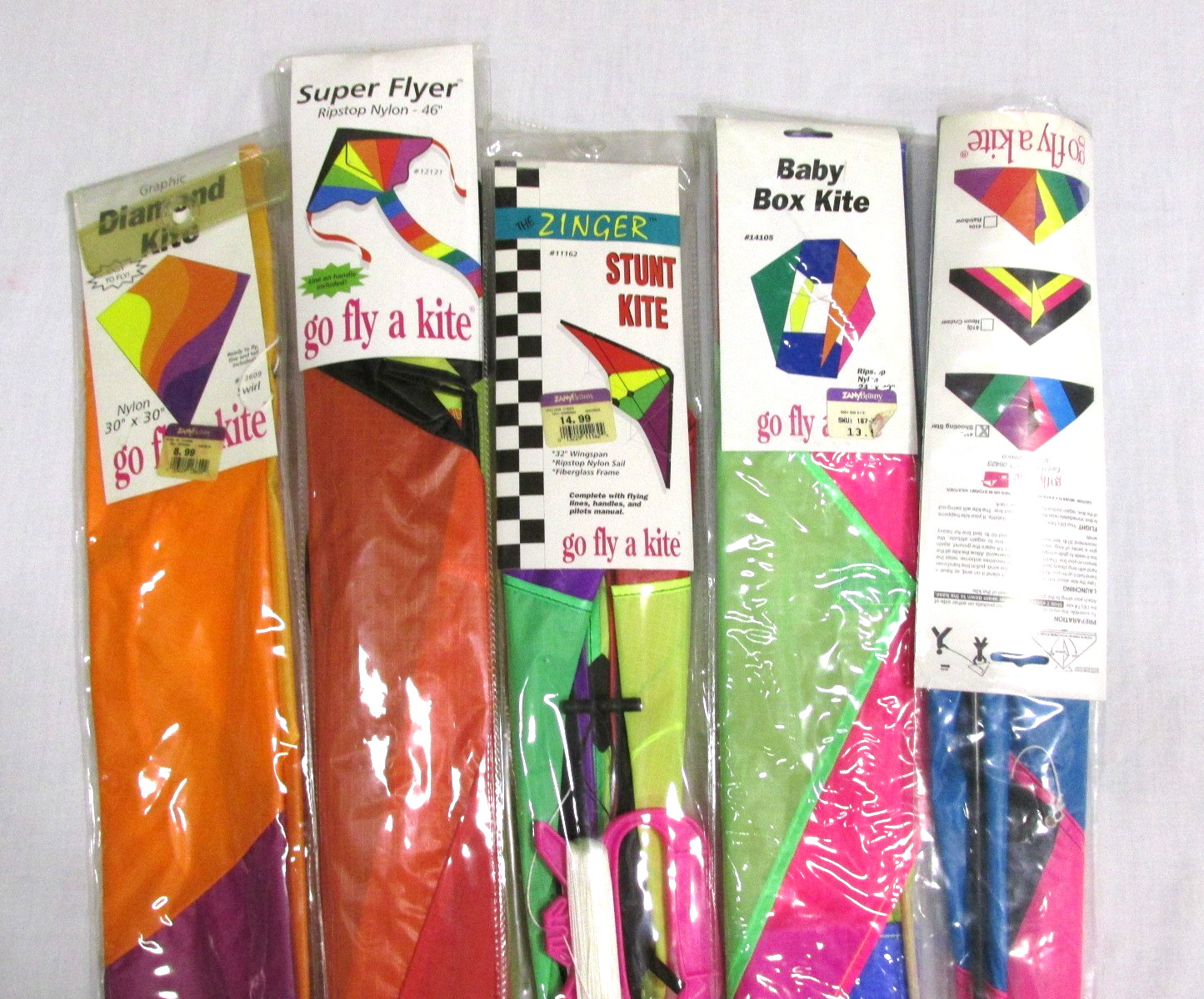 Vtg Go Fly A Kite Lot of 5 Diamond Super Flyer Zinger Stunt Baby Box