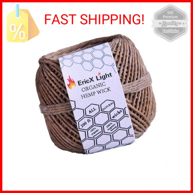 EricX Light Organic Hemp Wick,200 FT Spool,Well Coated with Beeswax,Standard Siz