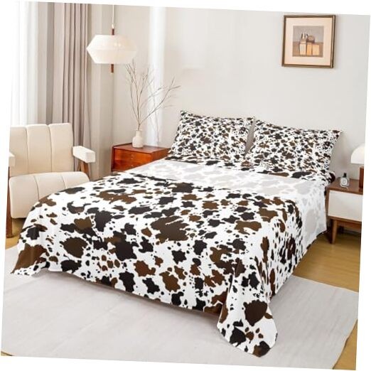 Cow Print Sheet Set Size Brown White Cow Fur Bedding Set for Kids Full Wws6582
