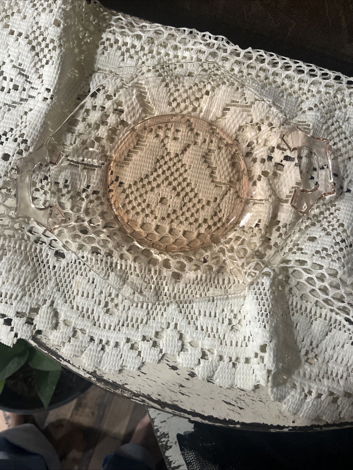 Depression Pink Vintage Cake Plate Octagon Shape