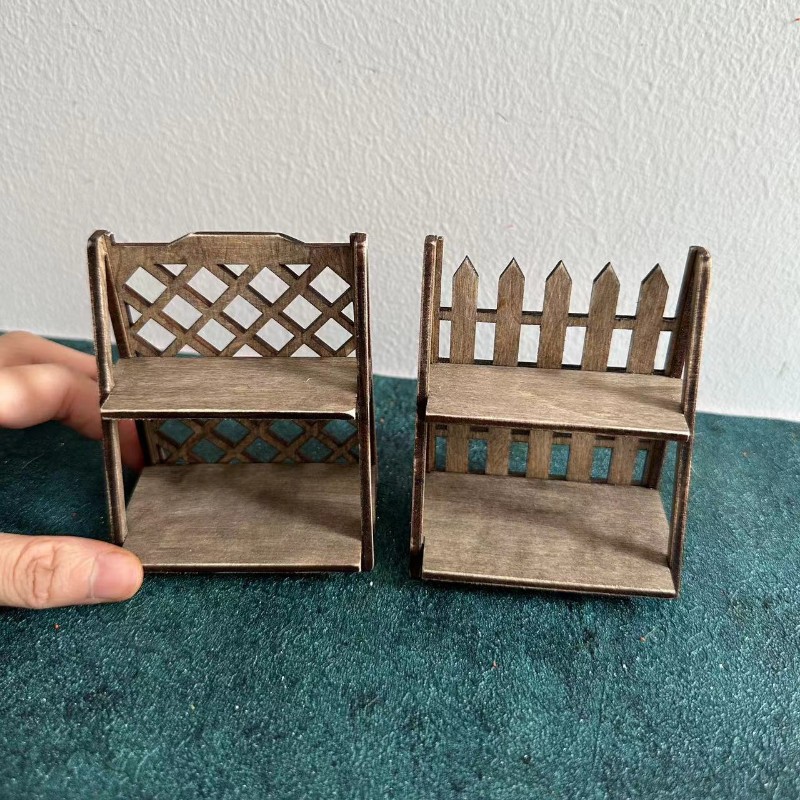 2PC 1:12 Scale Dollhouse Miniatures Light Brown Furniture Flower Stand Handmade