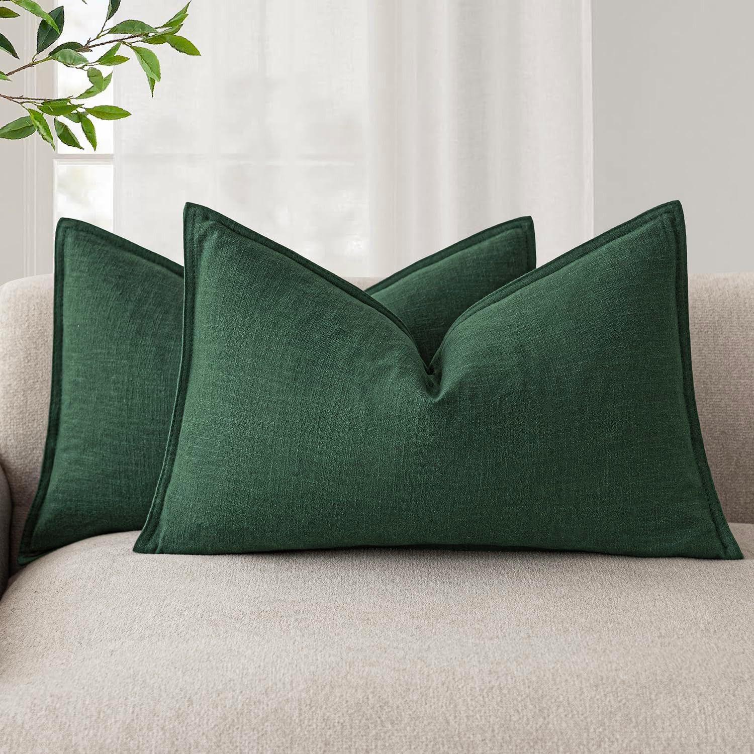 Pack of 2, Decorative Linen Soild Throw Pillow Covers Soft Accent Lumbar Cushion