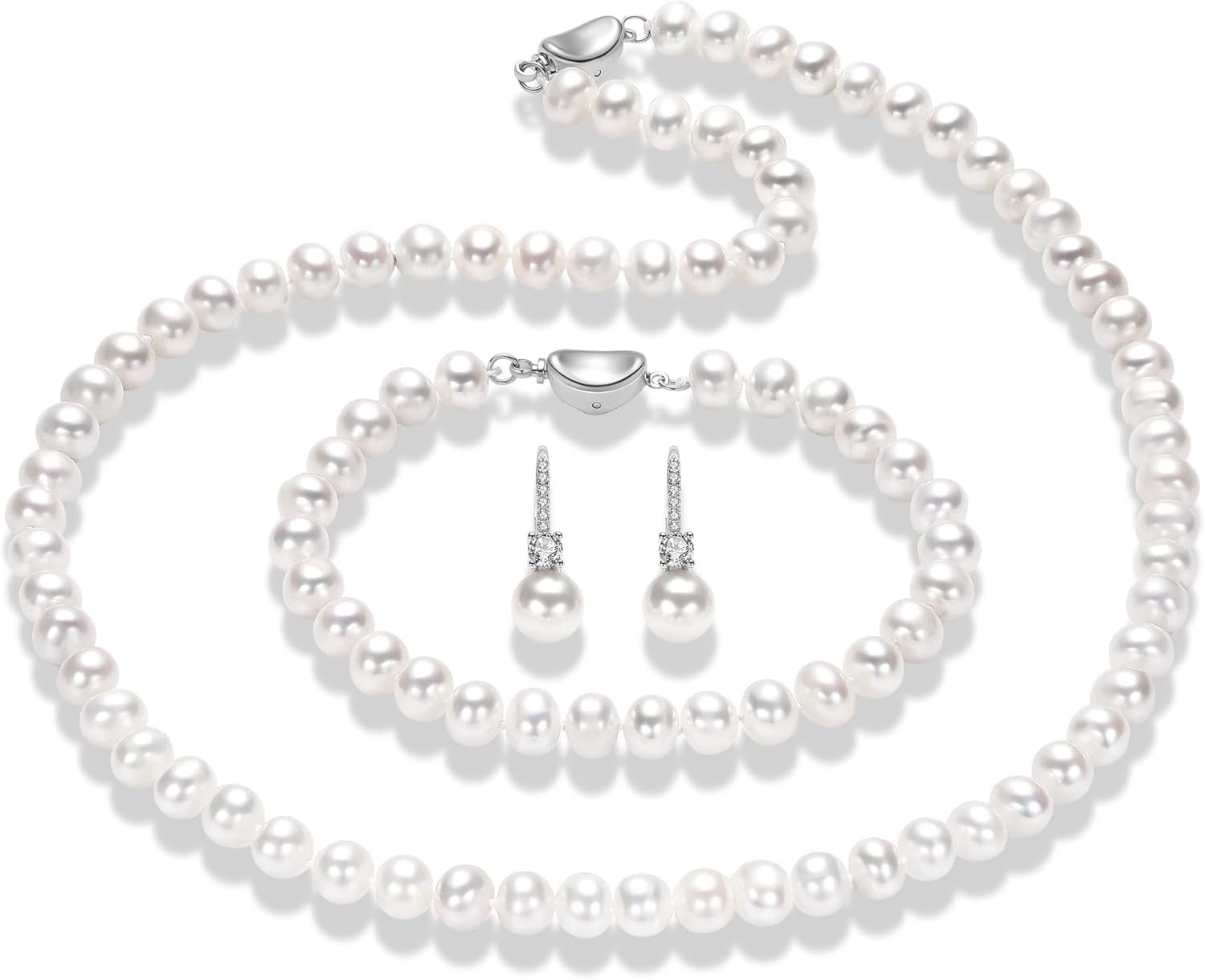 Freshwater Pearl Necklace Set Includes Bracelet and Earrings Genuine Pearl Set J