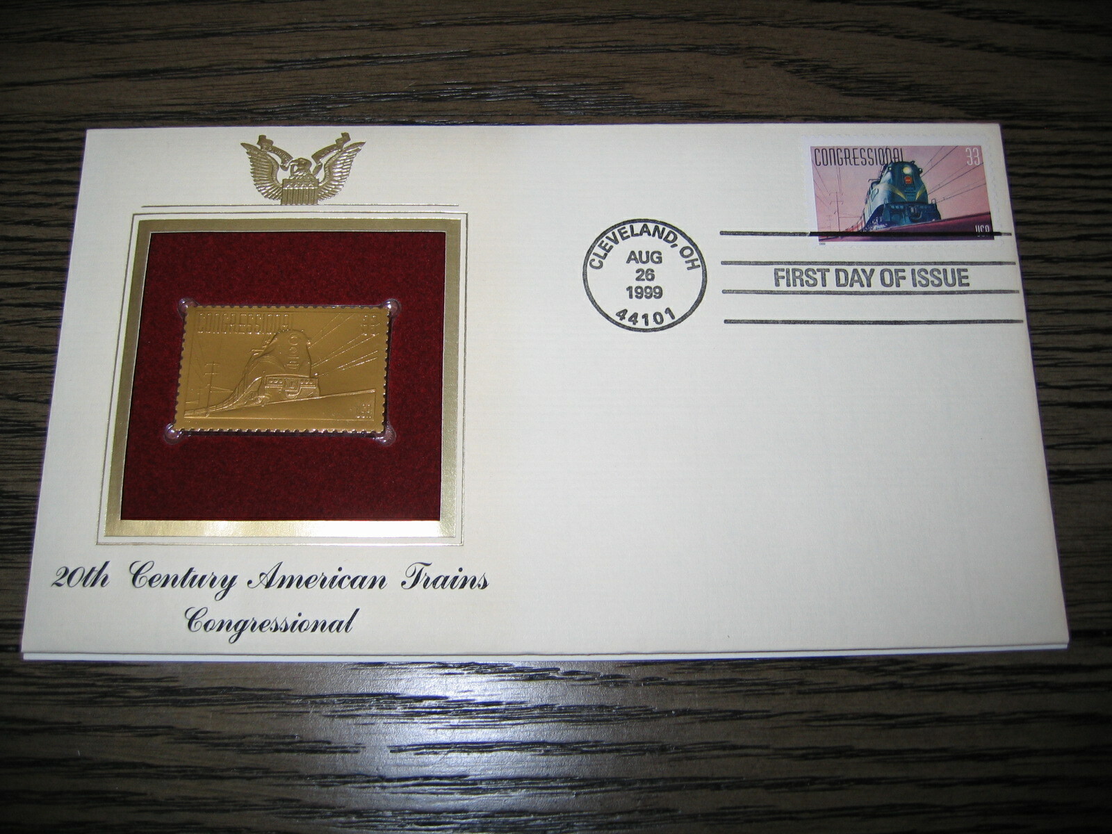 1999 20th Century American Congressional Trains 22kt Gold Golden Cover Stamp FDC