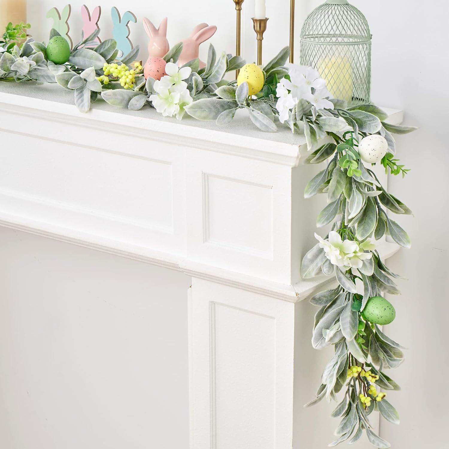 6 Ft Easter Garland, Easter Egg Lambs Ear Garland for Mantle, Spring Summer Past