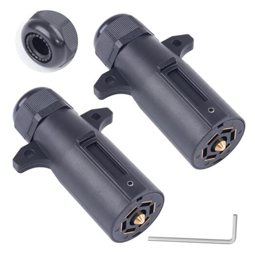  2 PCS 7 Pin Trailer Plug with Waterproof Seal Heavy Duty 7 Way Round PLUG-2PCS