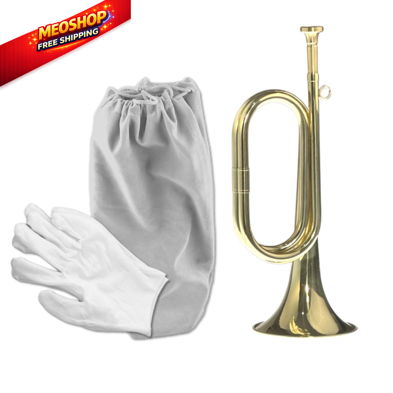 CashBeat Gold Plated Bugle Horn, Brass Cavalry Trumpet Instrument with gold 