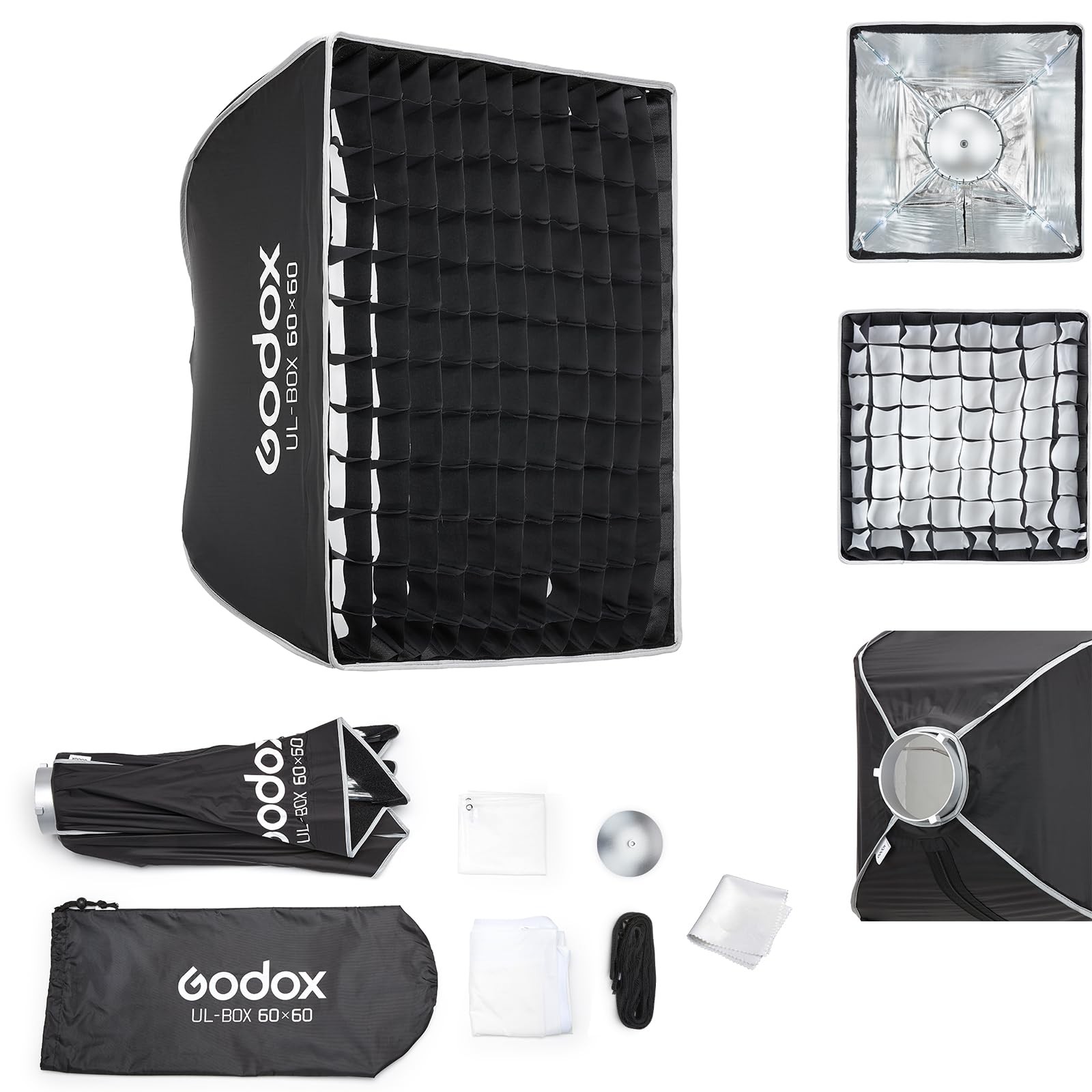 Softbox UL-60x60 Square Softbox, Quick-Release Umbrella Design Bowens Mount w...