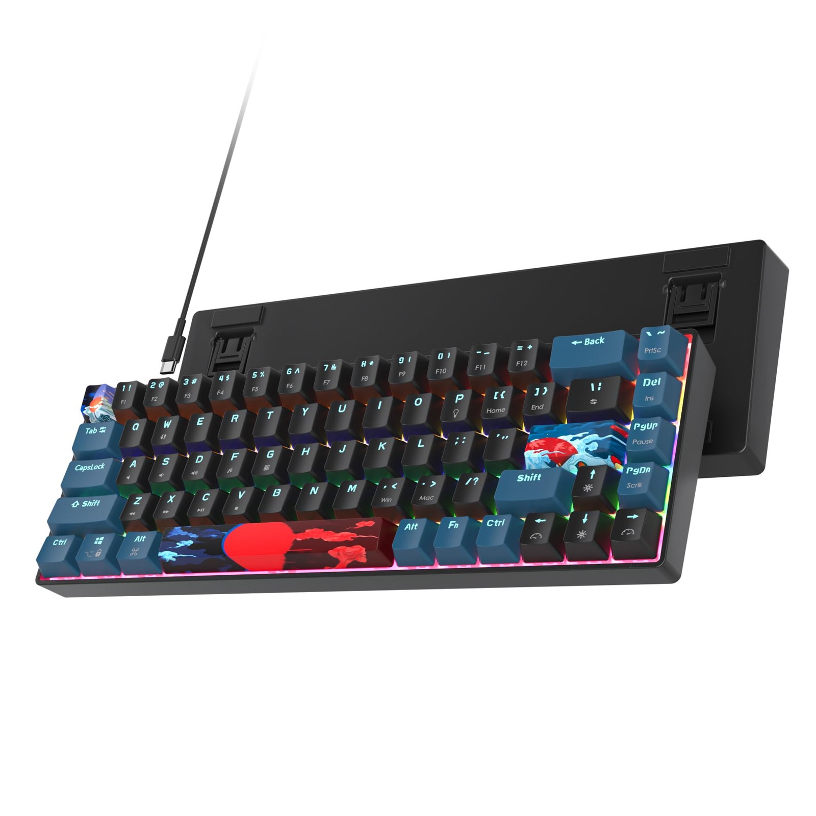 60% Mechanical Gaming Keyboard 68 Keys Mini Wired Rainbow Backlit Red Switch