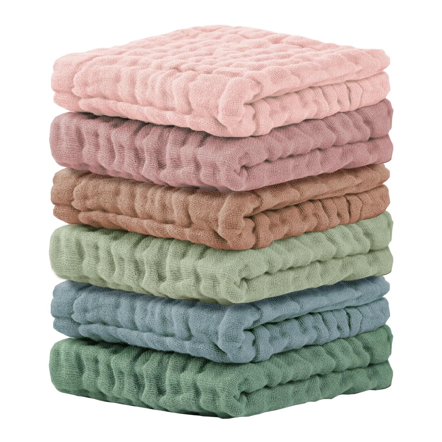 Cuddle Campus Baby Washcloths 6 Packs, Muslin 12X12 Inches, Set-8 