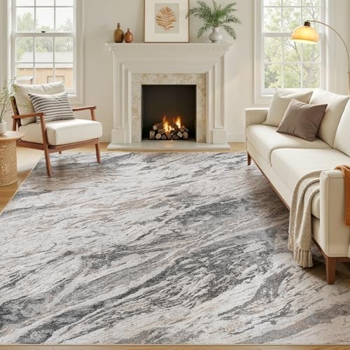 Area Rugs for Living Room: 5X7 Abstract Washable Rug Modern Neutral Large Soft 