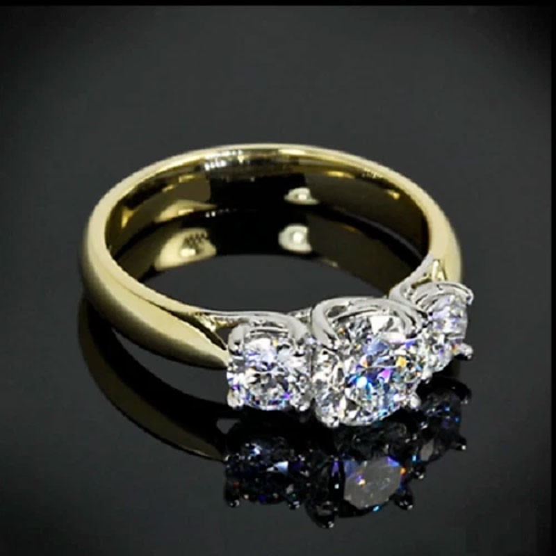 3Ct Round Lab-Created Diamond Engagement Three Stone Ring 14K Yellow Gold Finish