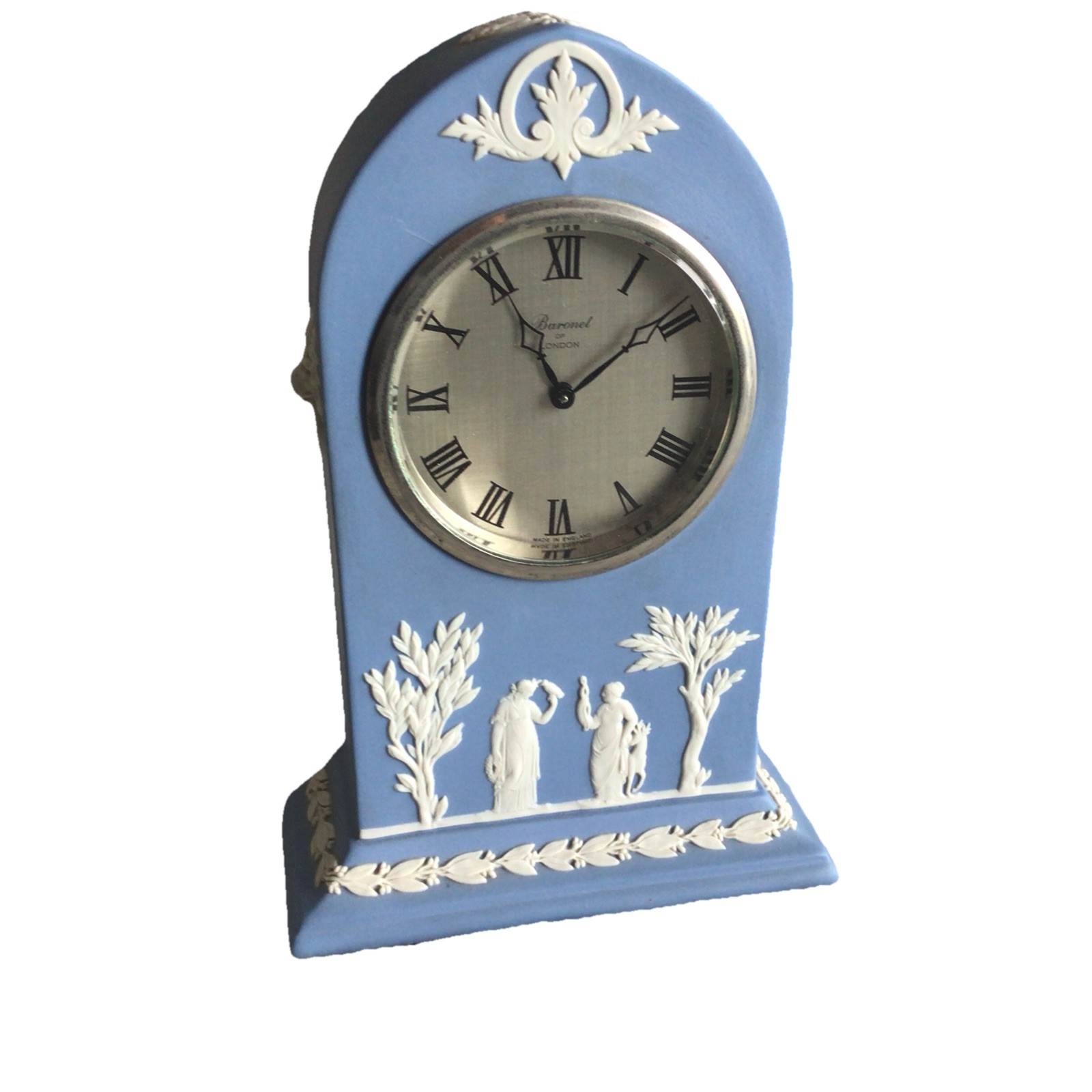 Wedgewood Blue Jasperware Mantle Clock windup 7 3/4 inches tall!!!