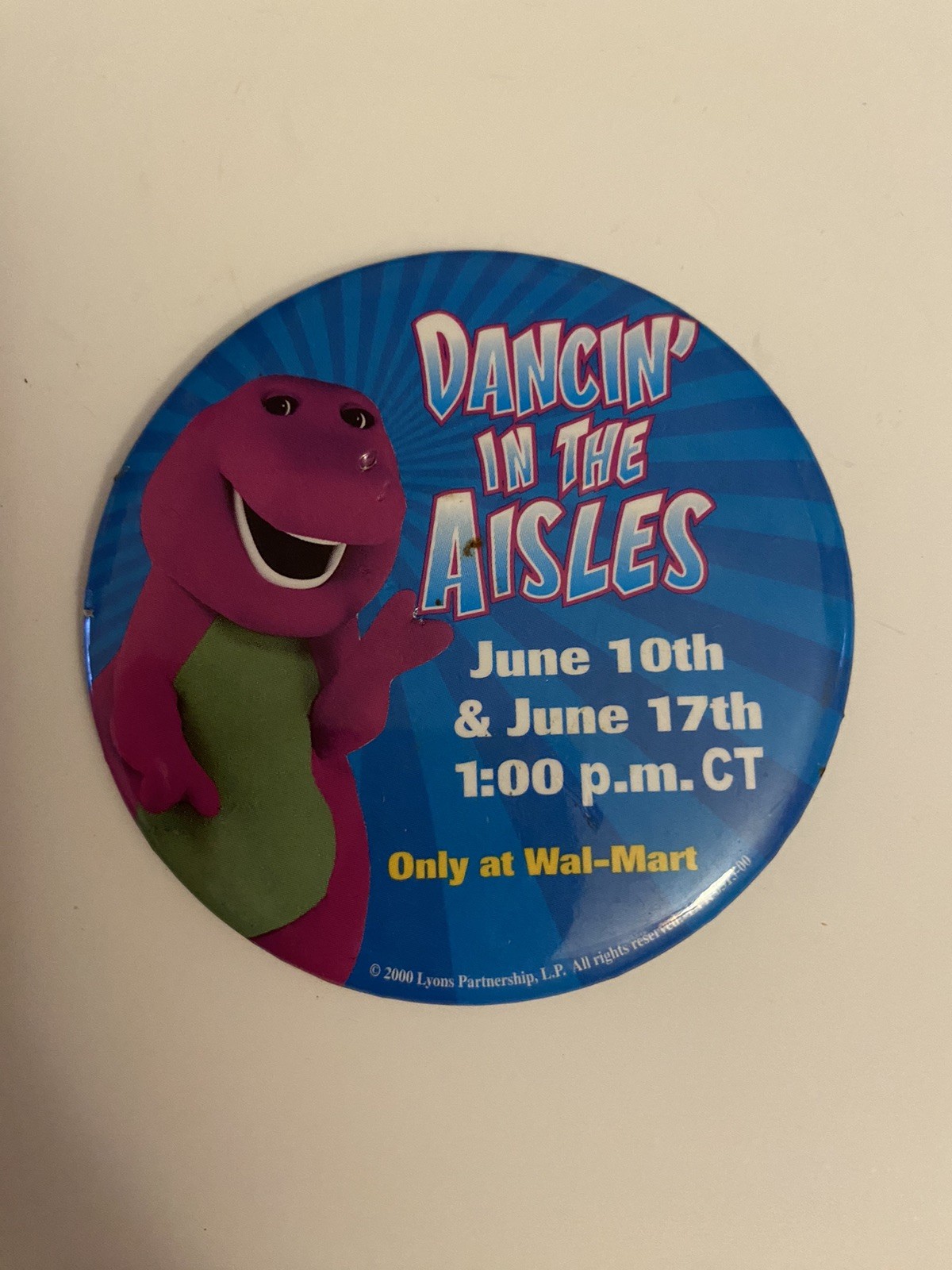 Walmart Barney Dancin’ In The Aisles Pin Back Button P101