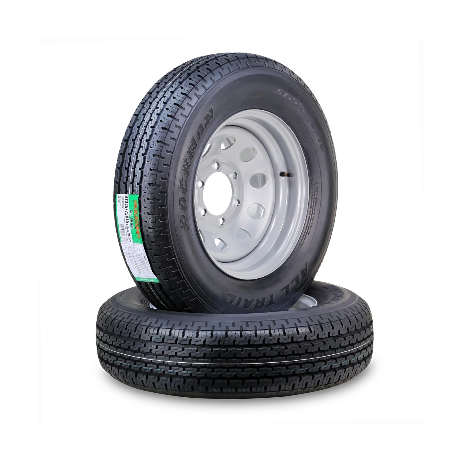 ROCKMAN Trailer Tire Wheel Assembly ST225/75R15 10-Ply E 117M 6 Lug on 5.5" P...