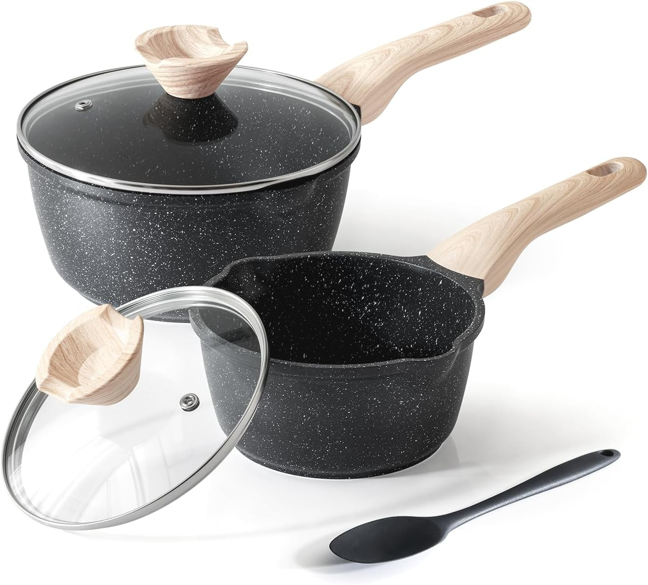 Sauce Pan Set with Lid, 1.5Qt & 2.5 Qt Nonstick Cooking Pots with Pour Spout, Ea
