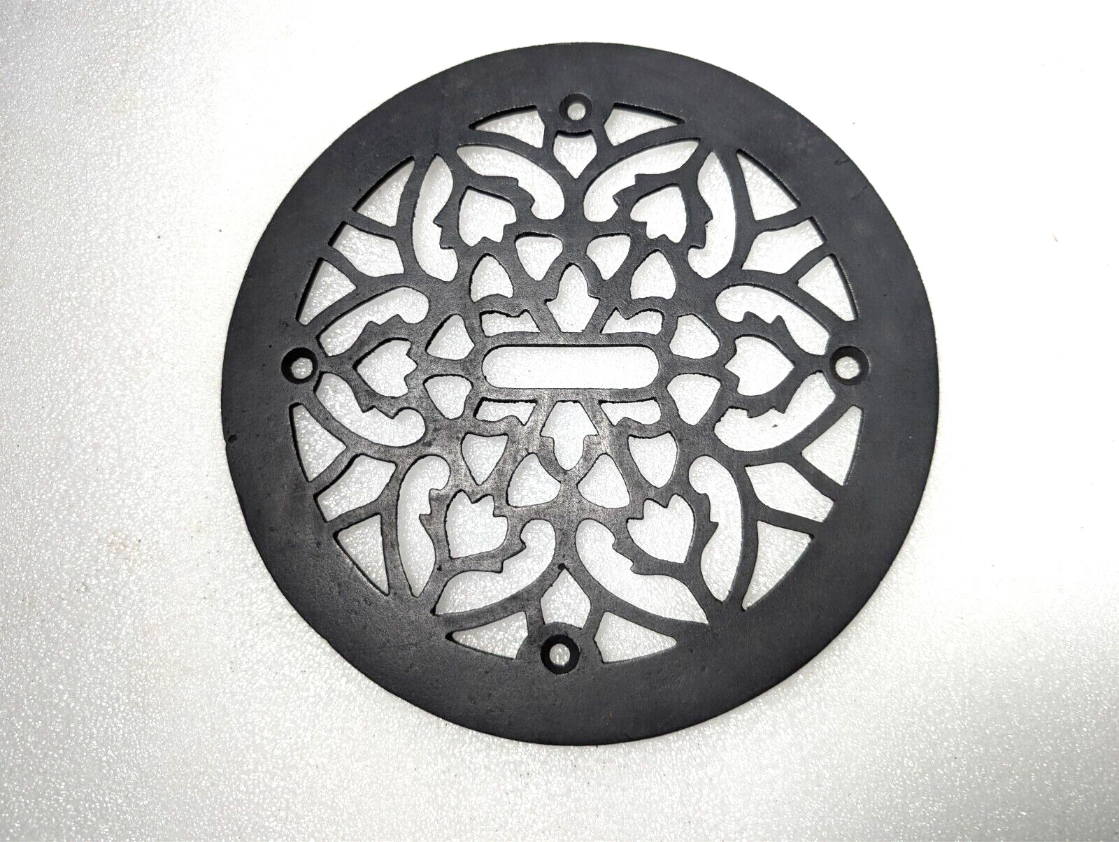 Antique Ornate Round Cast Iron Floor Grate Heating Vent 8 1/4" Pretty Victorian