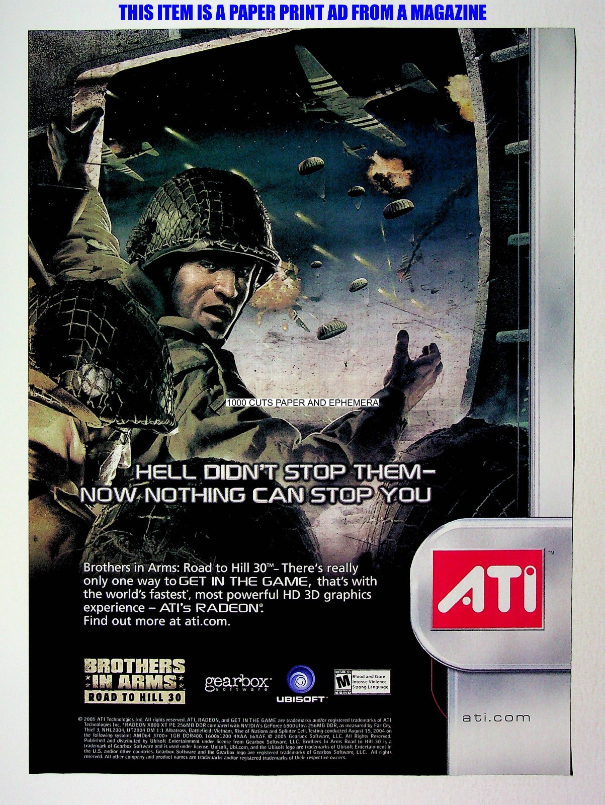 Brothers in Arms Road to Hill 30 Gearbox PC 2005 Print Magazine Ad Poster ADVERT
