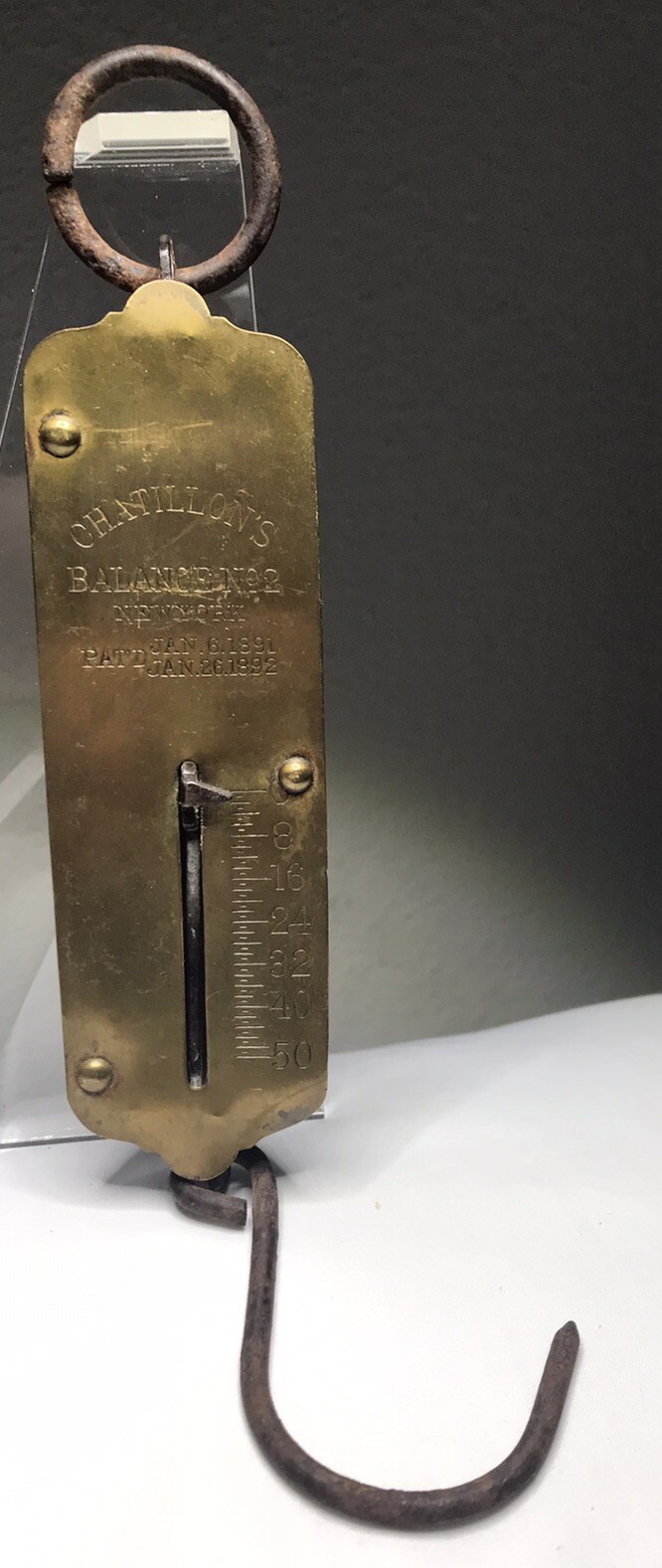 Antique Chatillon’s Spring Balance Brass Face Hanging Scale #2 ~ 50 Pounds USA