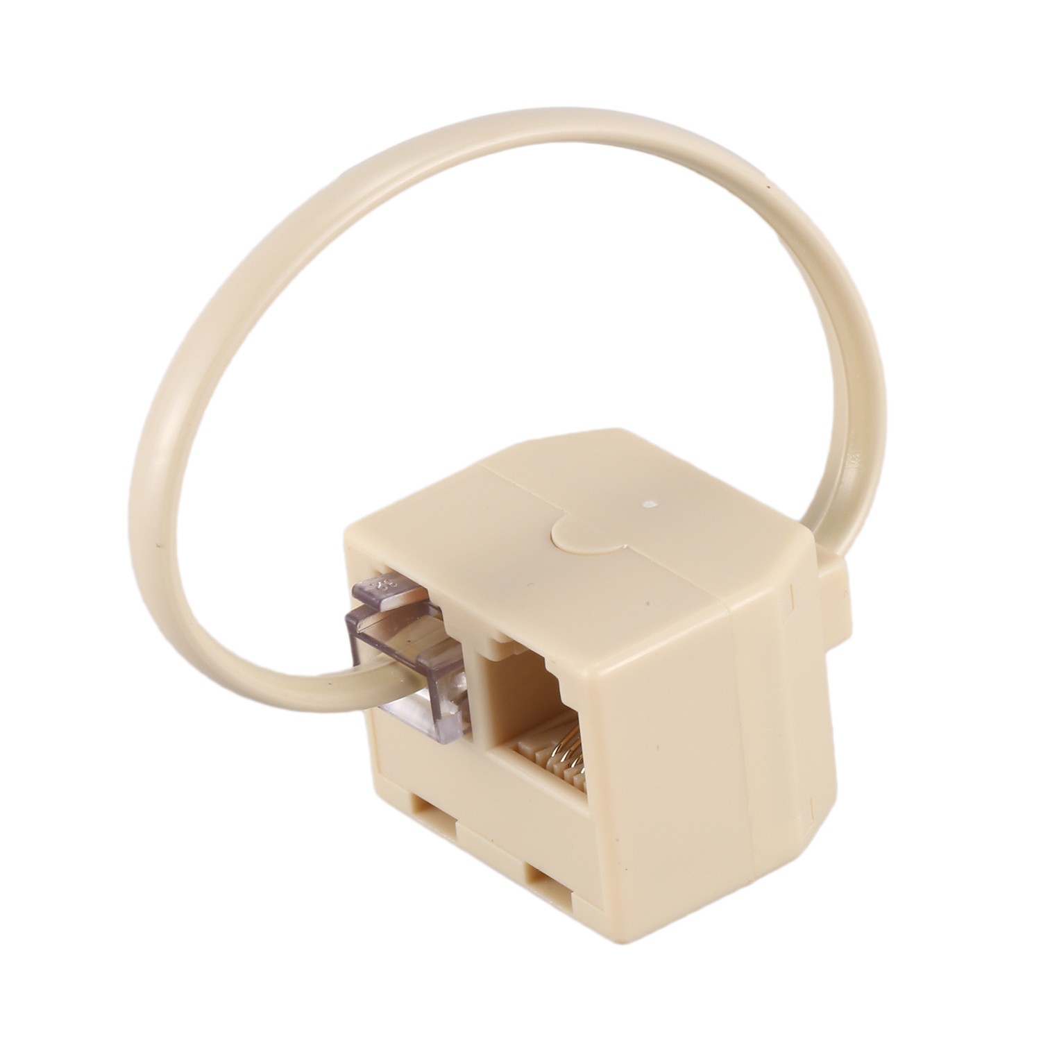 RJ11 6P4C 2 Way Outlet Telephone Jack Line Splitter Adapter Beige L4X62485